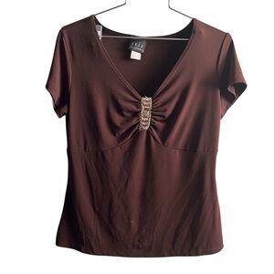 JKLA California Brown V-Neck Blouse Ruched Detail medium M